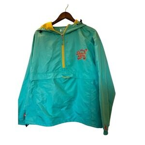 Dutch Bros Coffee Windbreaker Jacket Mens Large Teal Yellow Quarter Zip Anorak